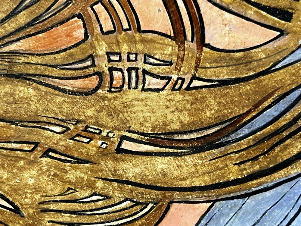 Plato de terracota pintado, art nouveau, sin firmar