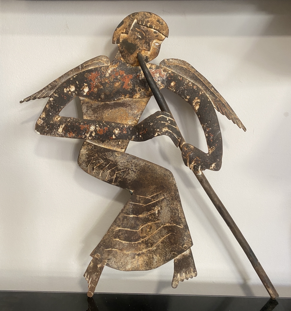 Veleta, arcángel Gabriel, American Folk Art, convertido en aplique