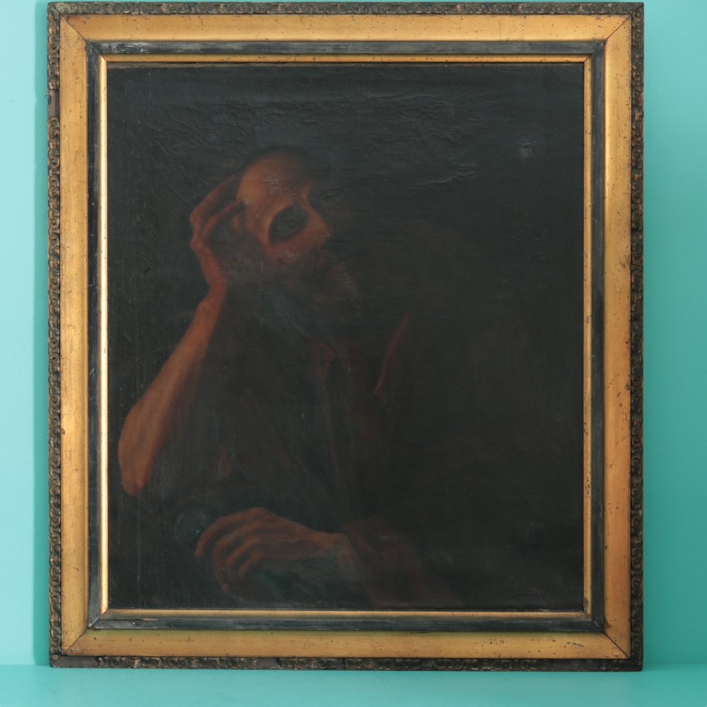 San Pedro penitente, firmado M. Martin, óleo religioso, hacia 1901