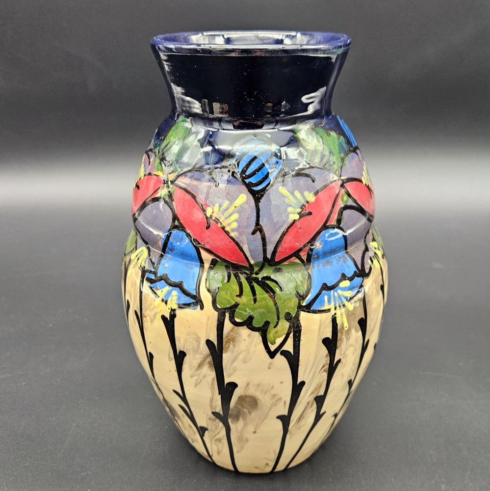 Florero art nouveau de cerámica de E. Huber Roethe, 1910-1920