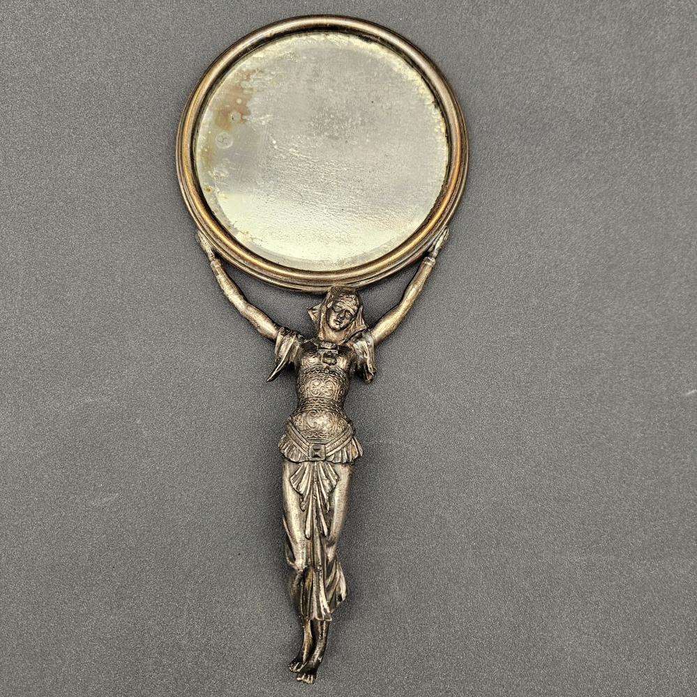 Espejo art nouveau de mano plateado, 1900 - 1920