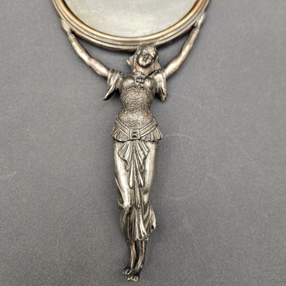 Espejo art nouveau de mano plateado, 1900 - 1920