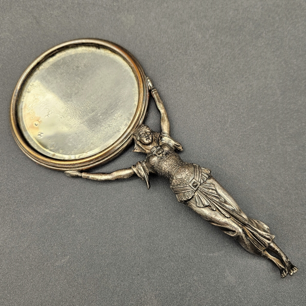 Espejo art nouveau de mano plateado, 1900 - 1920
