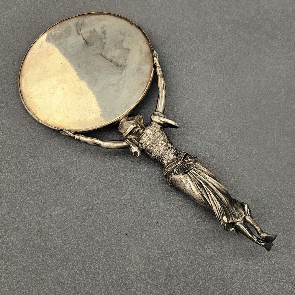 Espejo art nouveau de mano plateado, 1900 - 1920