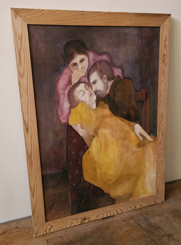 Escena expresionista / simbolista, escuela catalana, óleo sobre lienzo, siglo XX