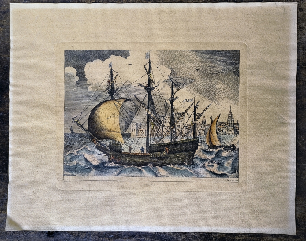 Colección de 4 grabados náuticos, según Pieter Bruegel el Viejo, edición en papel verjurado con filigrana del siglo XIX