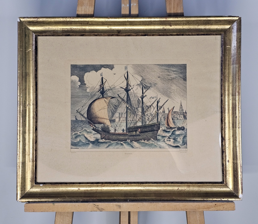 Colección de 4 grabados náuticos, según Pieter Bruegel el Viejo, edición en papel verjurado con filigrana del siglo XIX