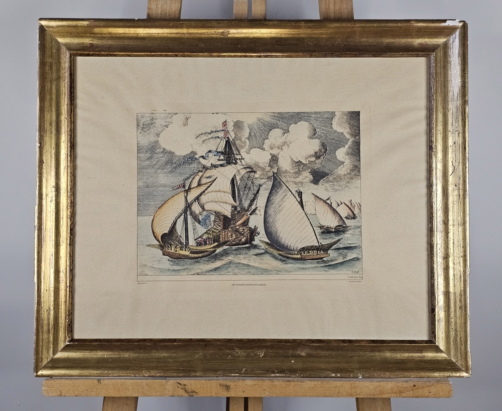 Colección de 4 grabados náuticos, según Pieter Bruegel el Viejo, edición en papel verjurado con filigrana del siglo XIX