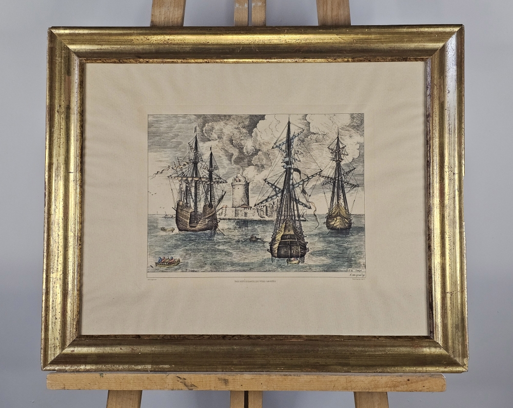 Colección de 4 grabados náuticos, según Pieter Bruegel el Viejo, edición en papel verjurado con filigrana del siglo XIX