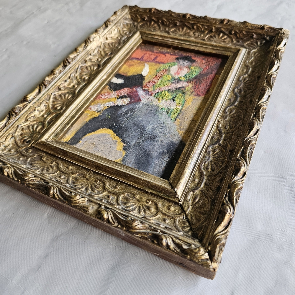 Óleo sobre tablilla, escena taurina, escuela española fauvista / postimpresionista, siglo XX
