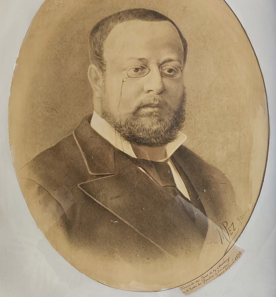 Retrato aristocrático al carboncillo de Manuel Pez (Jaén, 1890), dedicado, siglo XIX