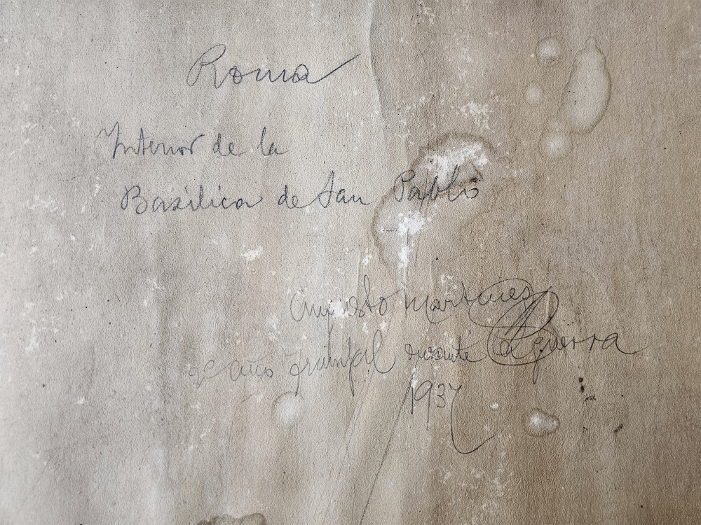 Conjunto de 4 dibujos académicos de arquitectura, acuarela y tinta aguada, vistas de Roma, firmados por Augusto Martínez, Roma, 1937