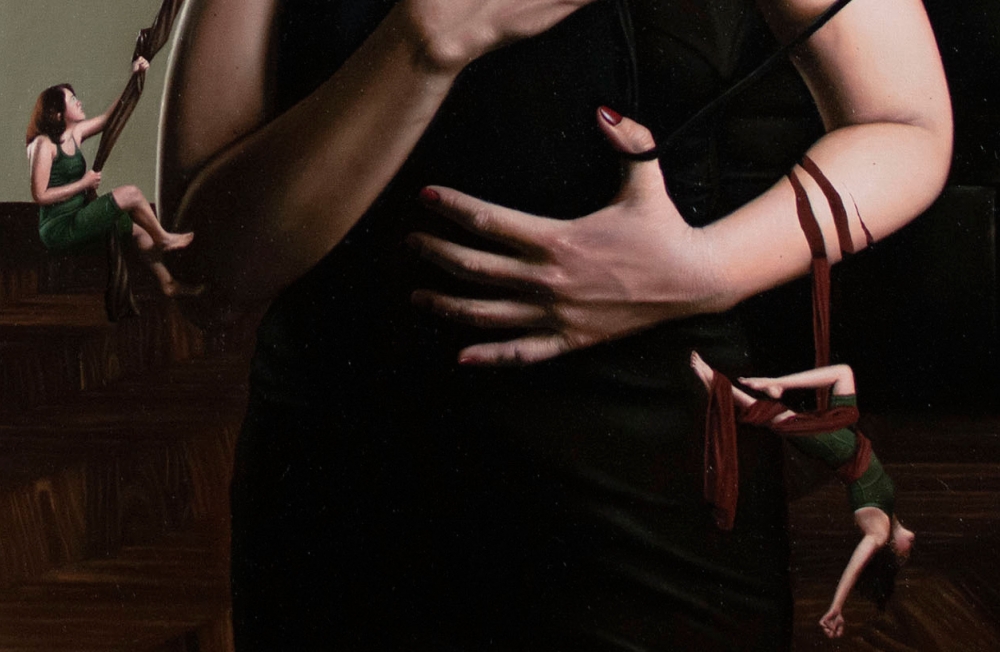 José Carlos Díaz Ruano, pintura hiperrealista, mujer en interior, 2022
