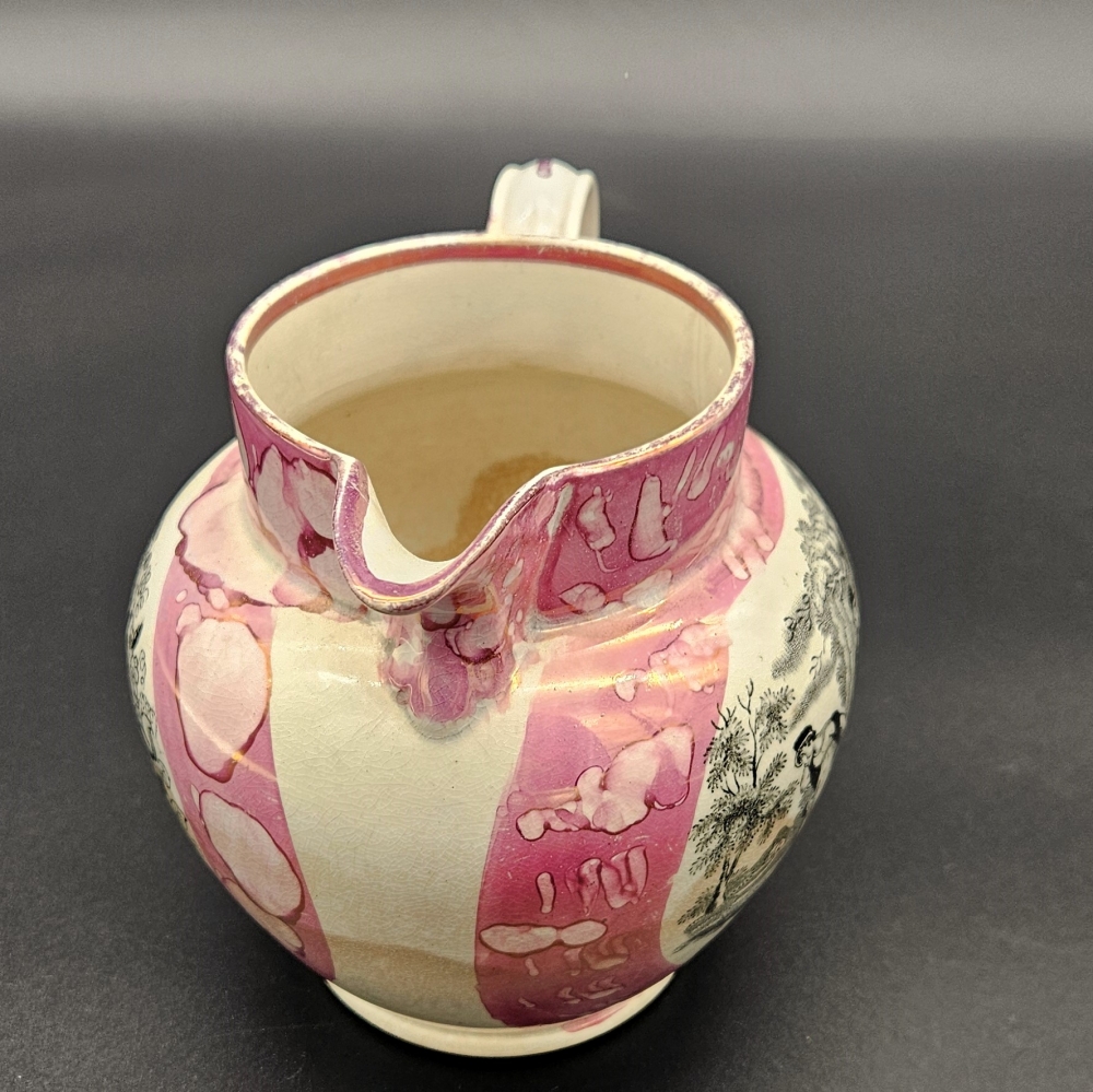 Jarra Sunderland de cerámica rosa ”Sailors Fairwell”, 1850 - 1880