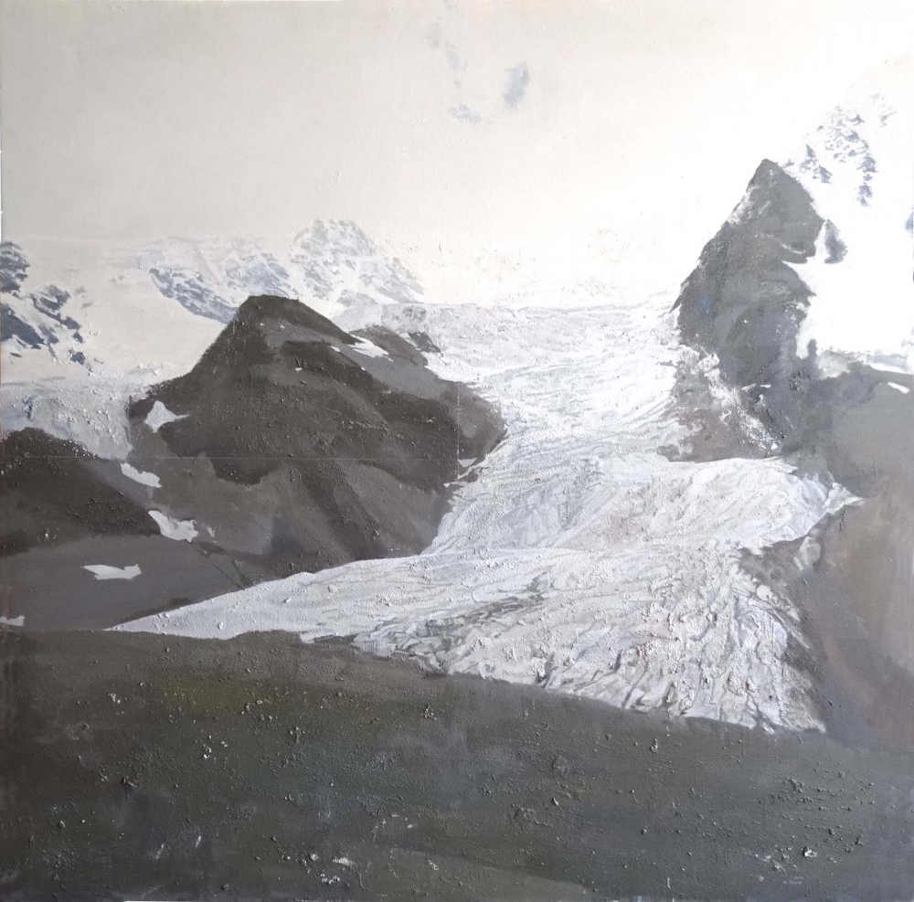 Alessandro Taiana, pintura realista, paisaje montaña con nieve, 2003