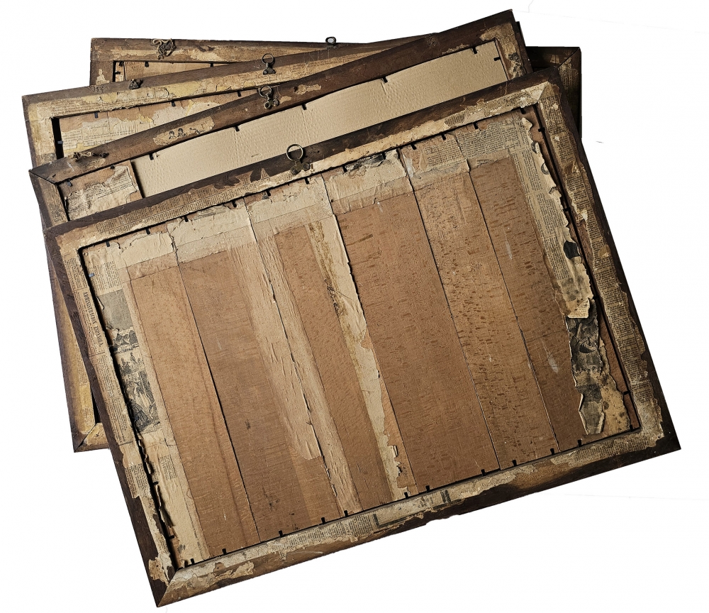Conjunto de 4 dibujos académicos de arquitectura, acuarela y tinta aguada, vistas de Roma, firmados por Augusto Martínez, Roma, 1937