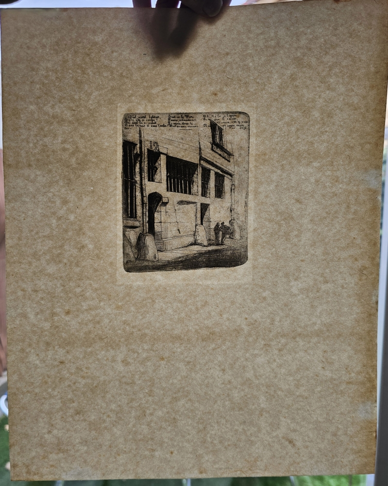 Charles Meryon, grabado original al aguafuerte \"La Rue des Mauvais Garçons\", París, 1854