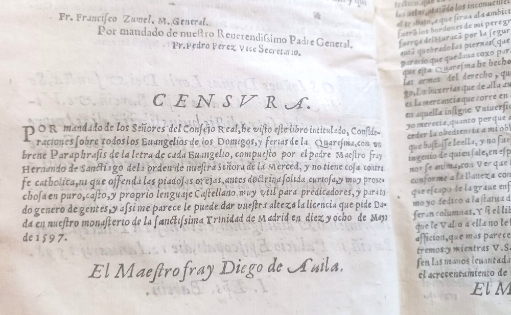 Año 1598, Hernando de Santiago, Consideraciones de los Evangelios de Cuaresma, Barcelona, pergamino