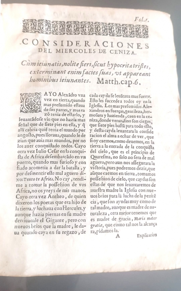 Año 1598, Hernando de Santiago, Consideraciones de los Evangelios de Cuaresma, Barcelona, pergamino