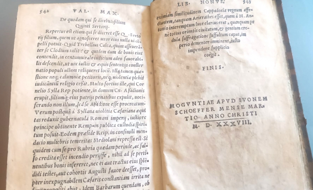 1538 Valerius Maximus, Dictorum Factorumque Memorabilium, Maguncia, Ivo Schoeffer
