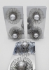 Tres apliques de pared de dos luces en metal cromado, hacia 1970