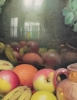 José Marced Furió, Bodegón con florero, jarrones y frutas, óleo sobre lienzo, España, siglo XX 