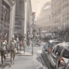 Kerdalo, “Faubourg Saint-Honoré, París”, acrílico sobre lienzo, Francia, siglo XXI