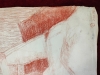 Óscar Tusquets, desnudo femenino recostado, sanguina sobre papel, España, 1975