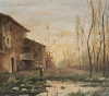Paisaje costumbrista catalán, pintura al óleo, siglo XIX-XX