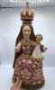 Virgen coronada con niño en madera policromada y tela con oros, siglo XIX