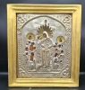 Icono ruso de la Advocación de la Virgen en marco dorado y caja en madera y cristal de época