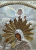 Icono ruso de la Advocación de la Virgen en marco dorado y caja en madera y cristal de época