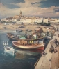 Josep Sarquella, Vista del puerto de Palamós, óleo sobre lienzo, 1974