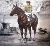 Fernando Bellver, aguafuerte, jinete a caballo, 1984