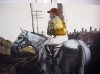 Fernando Bellver, aguafuerte, jinete a caballo, 1984