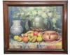 José Marced Furió, Bodegón con florero, jarrones y frutas, óleo sobre lienzo, España, siglo XX 