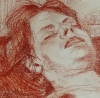 Óscar Tusquets, desnudo femenino recostado, sanguina sobre papel, España, 1975