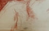 Óscar Tusquets, desnudo femenino recostado, sanguina sobre papel, España, 1975