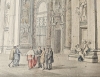 Conjunto de 4 dibujos académicos de arquitectura, acuarela y tinta aguada, vistas de Roma, firmados por Augusto Martínez, Roma, 1937