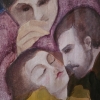 Escena expresionista / simbolista, escuela catalana, óleo sobre lienzo, siglo XX