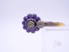 Sortija / Anillo con gran amatista gallonada, diamantes, oro 14k y esmalte, años 50