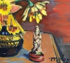 \"Bodegón con Narcisos, Jarrón y Figurilla\", Ramón Molóns Rocha, 1975
