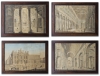Conjunto de 4 dibujos académicos de arquitectura, acuarela y tinta aguada, vistas de Roma, firmados por Augusto Martínez, Roma, 1937