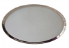 Bandeja ovalada mid-century en mayólica lisa y cerco de plata fina numerada