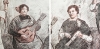 José Peris Aragó y Pepe Peris Panach, dibujo costumbrista original, escuela valenciana, mediados del siglo XX