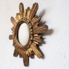 Espejo vintage de sol de madera dorado, 1950-1959