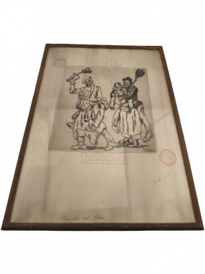 Grabado J. Solana, prueba única, dedicatoria autógrafa de Gregorio Marañón al reverso