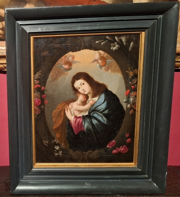 La Virgen del Refugio en guirnalda de flores, escuela española, siglo XVII