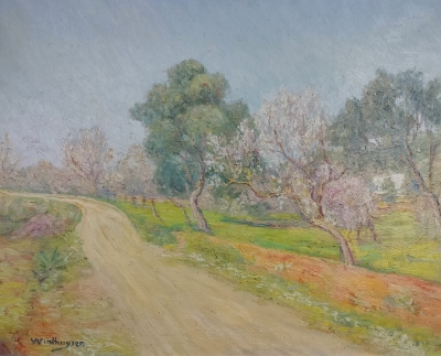 Javier Winthuysen. Camino con almendros. Óleo sobre lienzo. España. Siglo XX. 