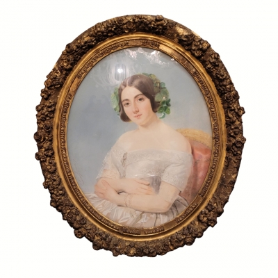 Pastel sobre papel “Retrato joven noble”, firmado Edmond Jewrin, 1843
